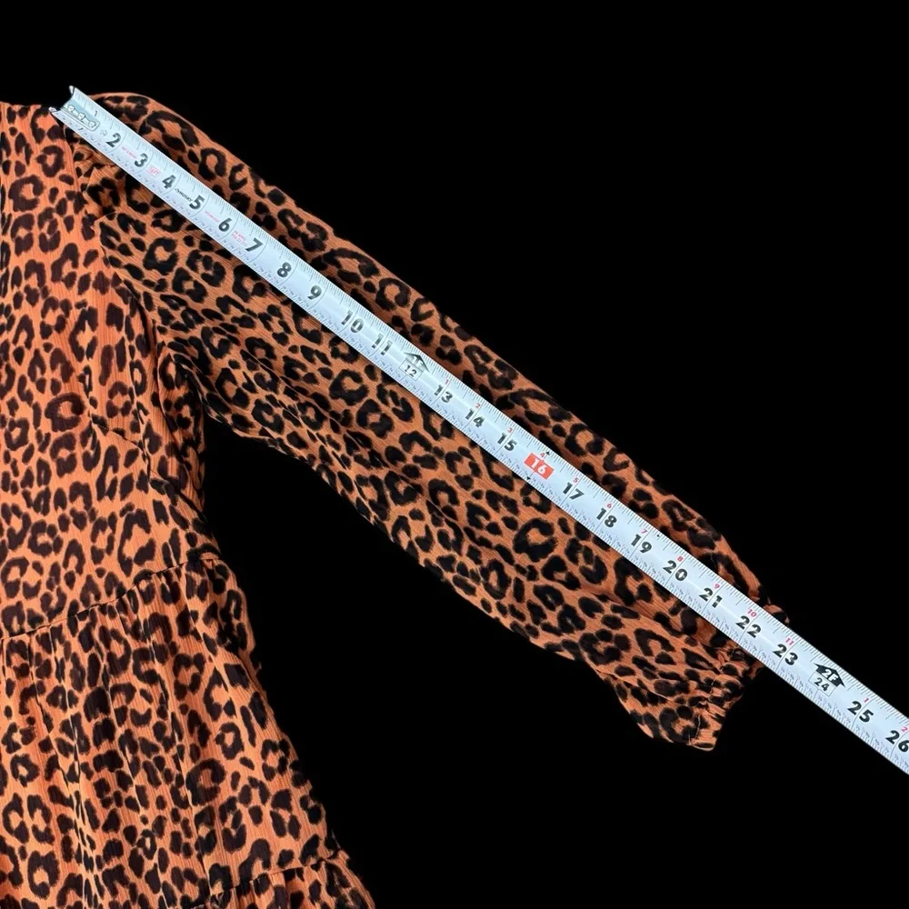 Loft Petite Leopard Print Tiered V-Neck Midi Long Sleeve Dress‎ Size 6 #211 - Picture 7 of 11